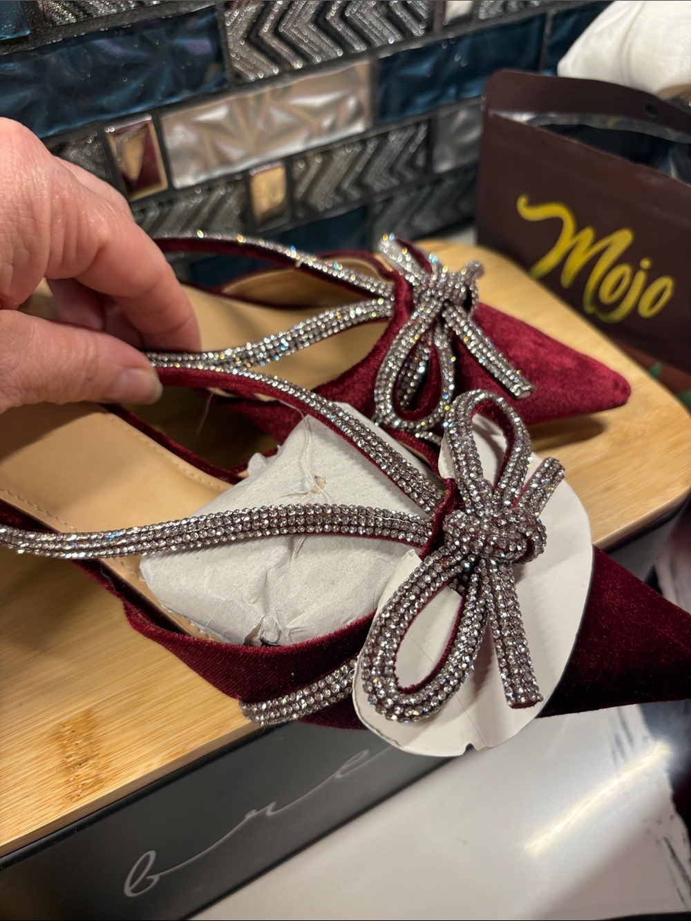 a new day Burgundy Velvet Pointed Mules with Crystal Bow Trim - Picture 6 of 6